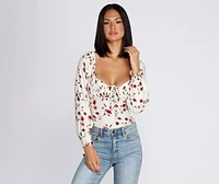 Fall With Floral Tie Front Top