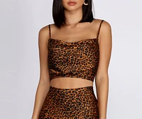 Leopard Cowl Neck Crop Top