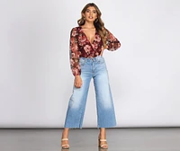 Floral Mesh Surplice Bodysuit