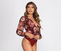 Floral Mesh Surplice Bodysuit