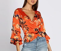 Bubble Sleeve Wrap Blouse