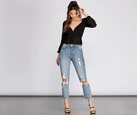 Wrap Front Peplum Chiffon Blouse