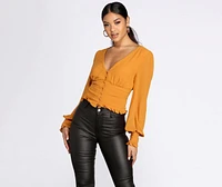 Chiffon Ruched Waist Cropped Blouse