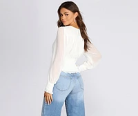 Chiffon Ruched Waist Cropped Blouse