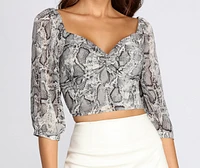Sweet Snake Print Cropped Blouse