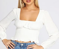 Smocked Waist Cropped Blouse