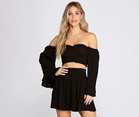 Boho Beauty Smocked Off Shoulder Crop Top