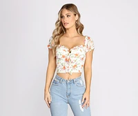 Flower Move Tie Front Off Shoulder Crop Top