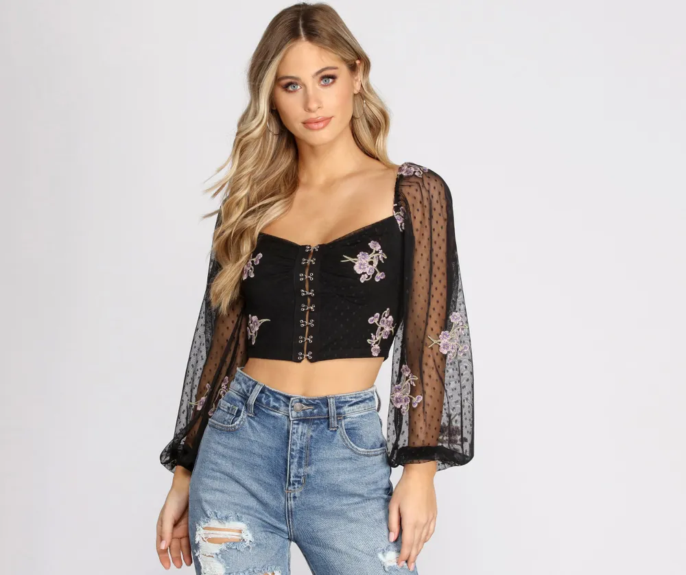 Beautifully Beaded Mesh Crop Top