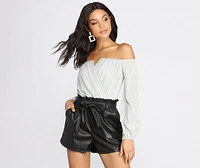 Off The Shoulder Glitter Knit Bodysuit
