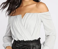 Off The Shoulder Glitter Knit Bodysuit