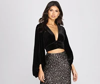 Balloon Sleeve Velvet Crop Top