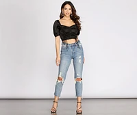 Puff Sleeve Double Tie Front Blouse