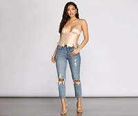 Ruched Waist Peplum Crop Top