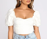 Denim Puff Sleeve Crop Top
