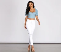 Denim Puff Sleeve Crop Top