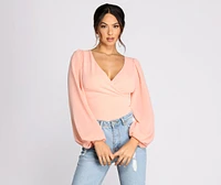Classic Chiffon Sleeve Wrap Front Blouse