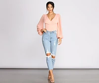 Classic Chiffon Sleeve Wrap Front Blouse