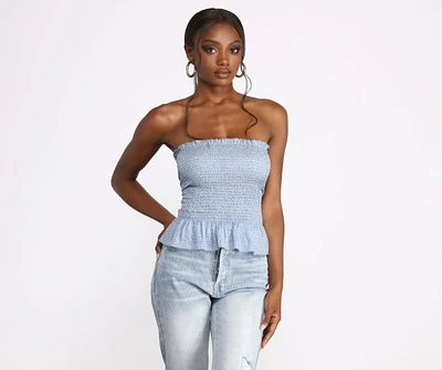 Ditsy Print Smocked Peplum Tube Top