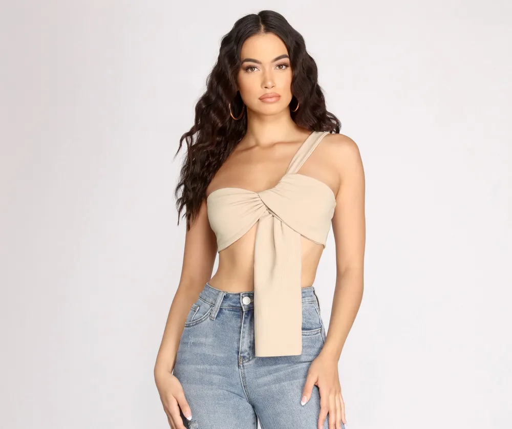 One Shoulder Mesh Crop Top