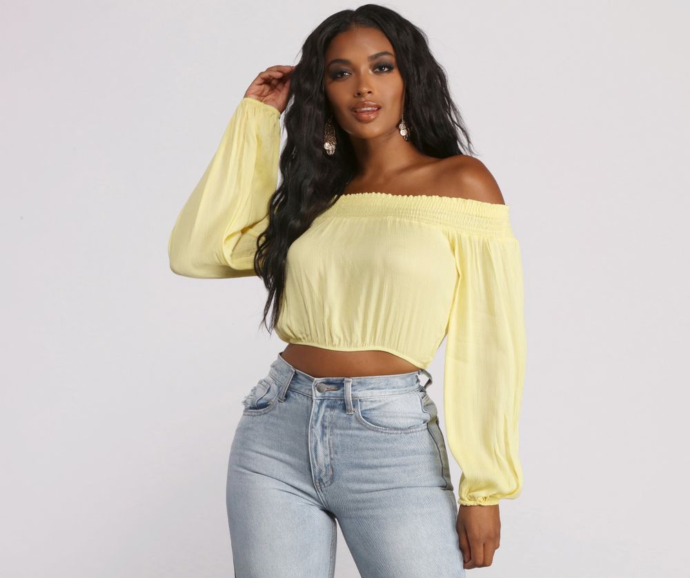 mustard yellow long sleeve crop top