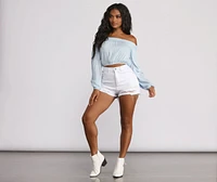 Off The Shoulder Long Sleeve Gauze Crop Top