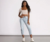 Cropped Floral Ditsy Puff Sleeve Top