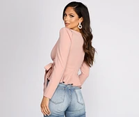 Poised Peplum Wrap Front Top