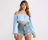 Off the Shoulder Long Sleeve Crop Top