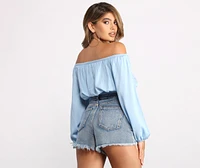Off the Shoulder Long Sleeve Crop Top
