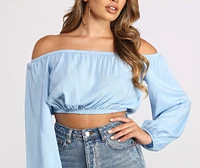 Off the Shoulder Long Sleeve Crop Top