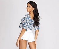 Floral Flirt Tie Front Crop Top