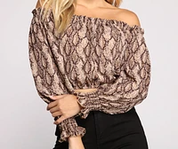 Off The Shoulder Stylish Snake Print Crop Top