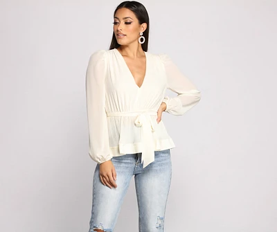 Tie Front Chiffon Peplum Top