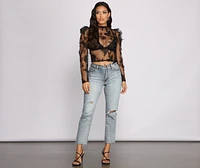 Flutter Some Hearts Mesh Crop Top