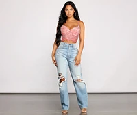 Chic Beaded Lace Cropped Bustier