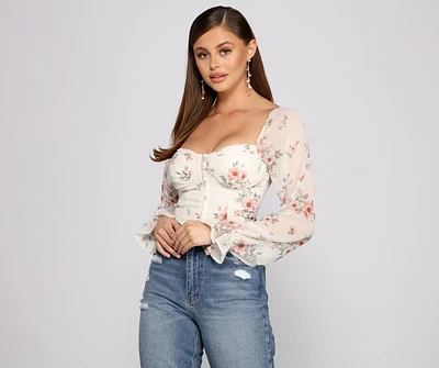 Lookin' Fresh Floral Chiffon Crop Top