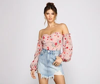 Sweet And Chic Floral Chiffon Bodysuit
