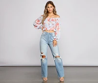 Flirty Off The Shoulder Ruffled Floral Top