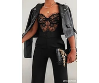 Sultry-Chic Eyelash Lace Bustier Bodysuit