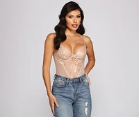 Sultry-Chic Eyelash Lace Bustier Bodysuit