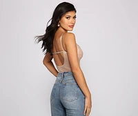 Sultry-Chic Eyelash Lace Bustier Bodysuit