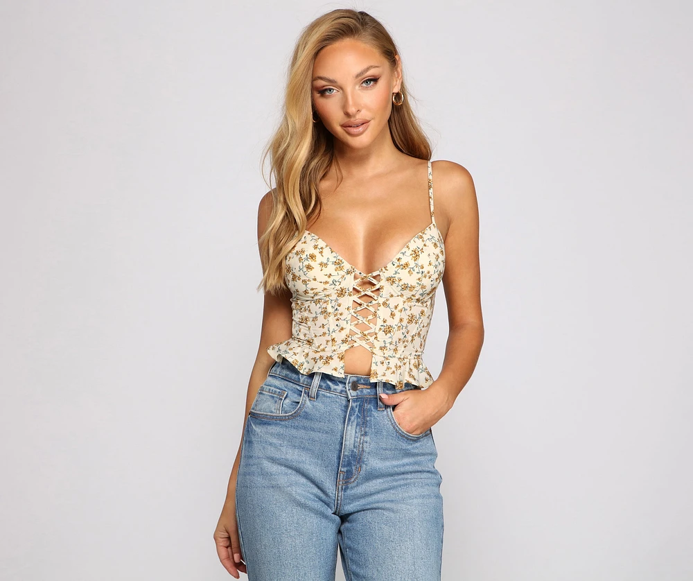 Laced Florals Peplum Crop Top