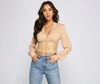 Stunning Satin and Faux Leather Corset Crop Top