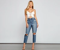 Dainty Glam Lace Up Crop Top