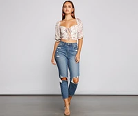 Darling Glam Floral Lace-Up Crop Top