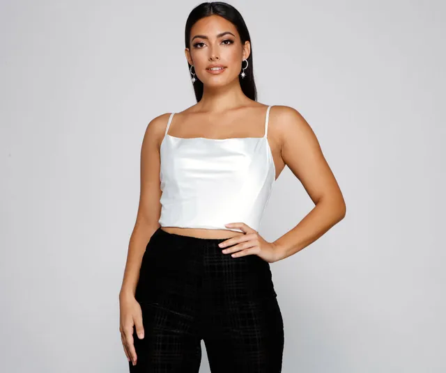 Windsor Love Note Satin Cowl Crop Top