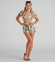 On Vacay Tropical Puff Sleeve Top
