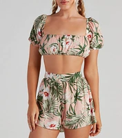 On Vacay Tropical Puff Sleeve Top
