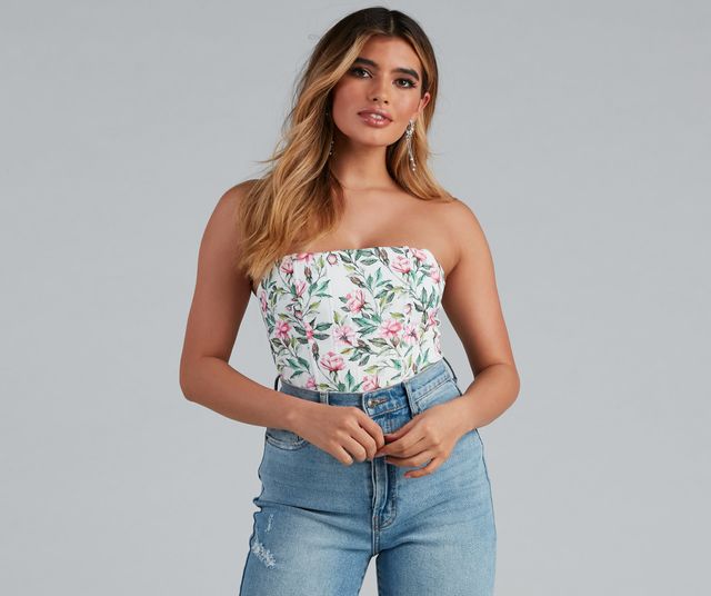 Windsor Floral Beauty Embroidered Mesh Corset Top